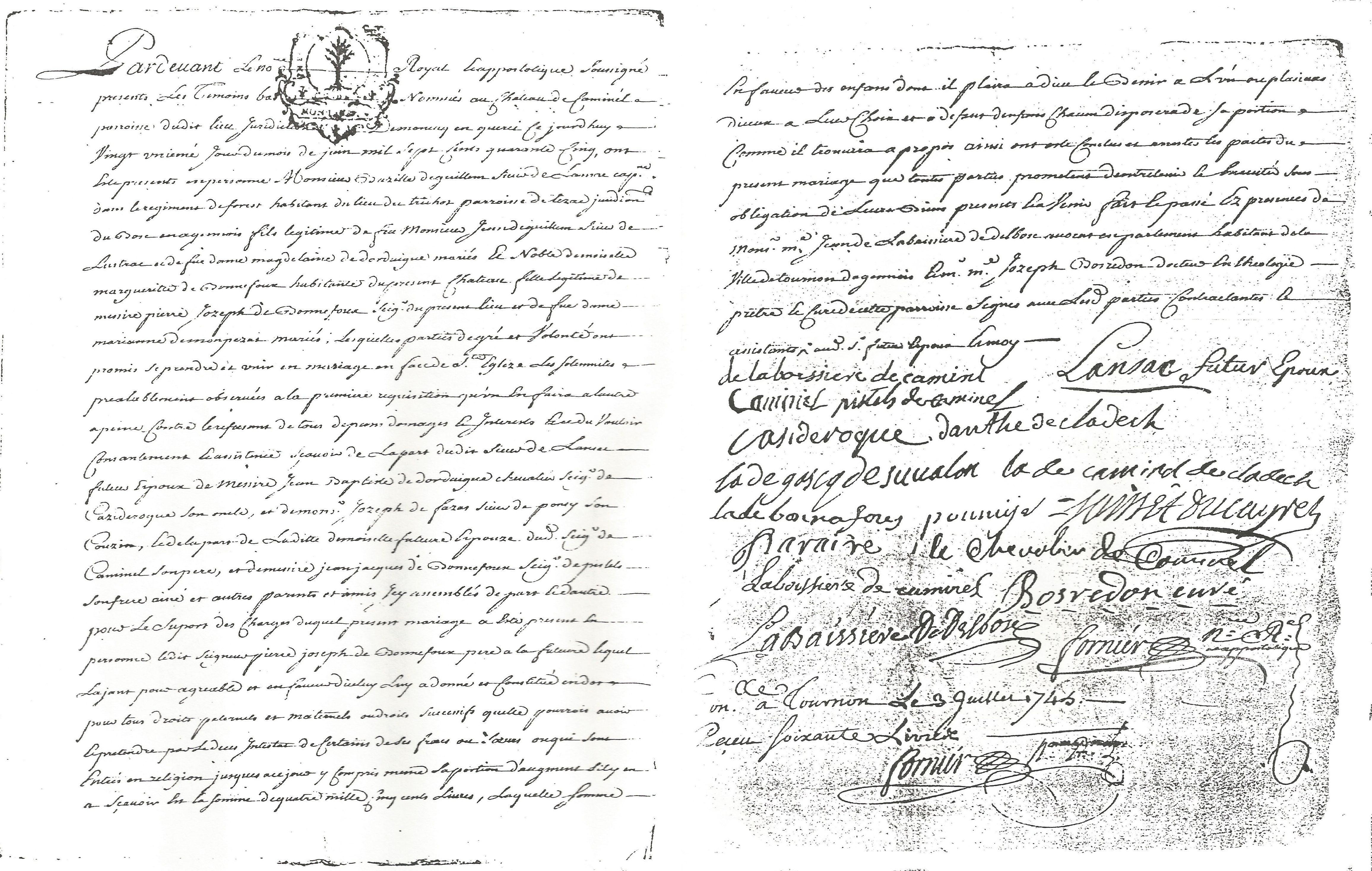 Photo of 1745 Marriage Document